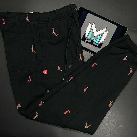 Nike Jordan Essentials AOP Fleece Joggers Black DH3519-010 Men's Sizes Vintage - Picture 6 of 9